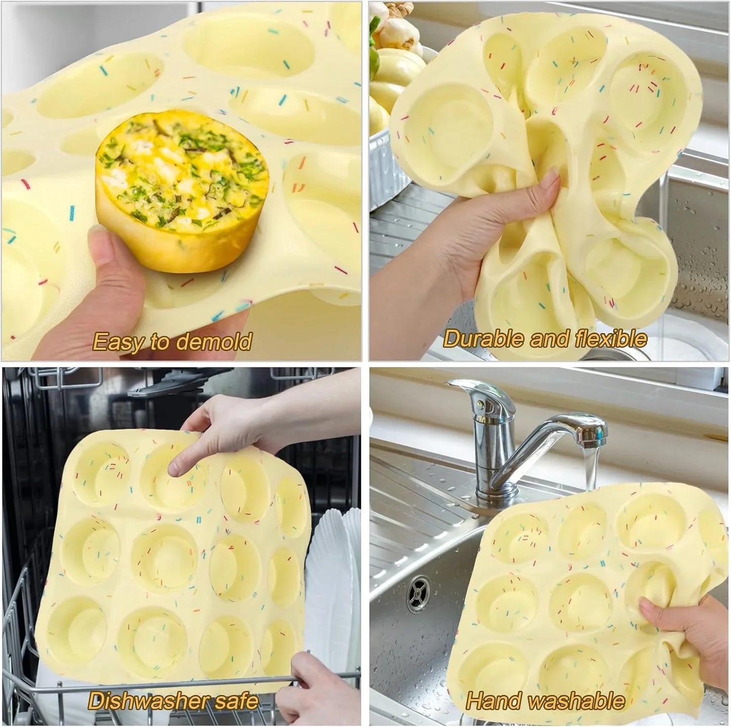 Silicone Egg Bite Molds, 2Pack 12-Cavity Muffin Pan for Baking, Tarts, Nonstick Cupcake Pan