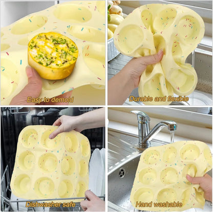 Silicone Egg Bite Molds, 2Pack 12-Cavity Muffin Pan for Baking, Tarts, Nonstick Cupcake Pan
