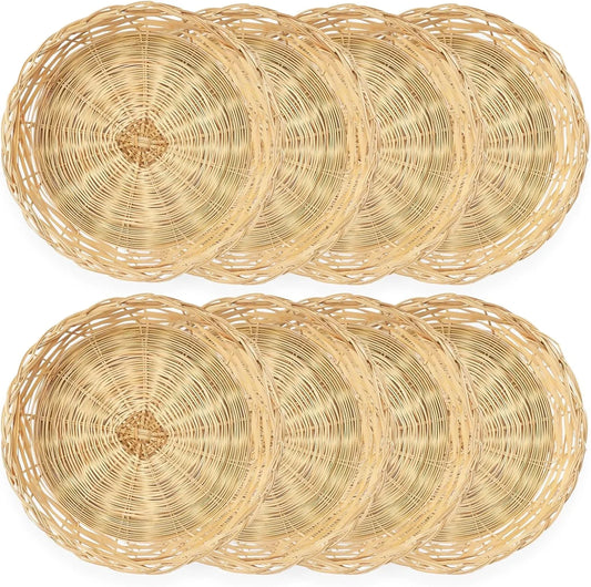 8 Pack Bamboo Paper Plate Holders, 10 Inches Reusable Wicker Charger Plates for Dinner Plates Natural Hand Woven Wicker Paper Plate Baskets for Home Party Daily Dinning Picnic