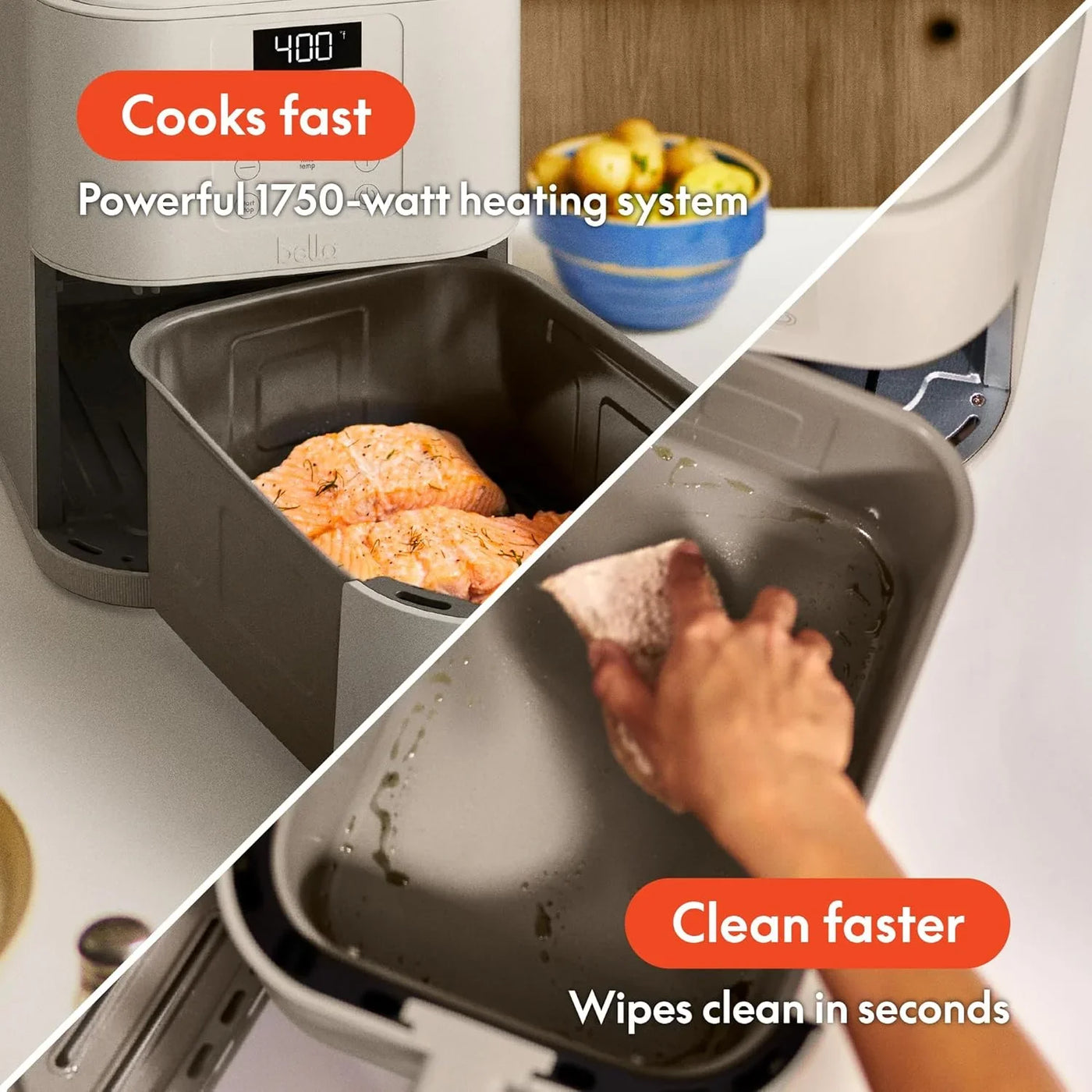 6 Qt Slim Air Fryer, Fits-Anywhere™ Kitchenware, Evergood™ Ceramic Nonstick Coating, Adjustable Temperature, 6 Preset Cooking Options, 60 Min Auto Shutoff W Audible Tone, 5Lb Capacity, Oatmilk