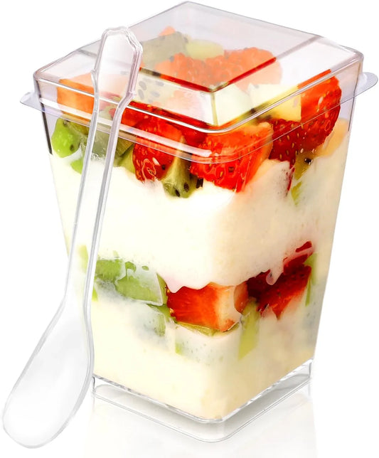 5 Oz 60Pcs Plastic Dessert Cups with Lids and Spoons, Yogurt Parfait Appetizer Cups for Party, Mini Dessert Shooters for Pudding and Fruit