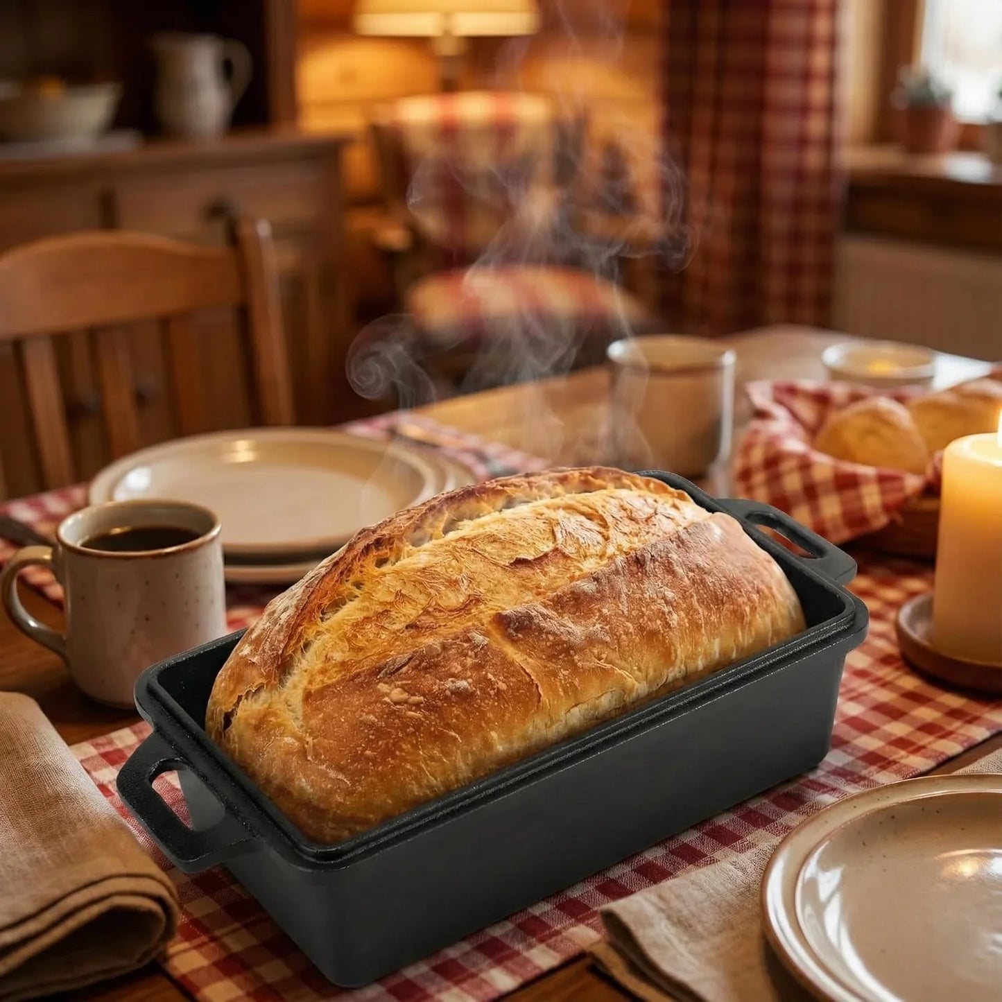 9×5 Inch Cast Iron Loaf Pan with Lid | Bread Baking Pan | Even Heat Distribution for Homemade Bread, Cake, and Meatloaf | 2 Piece Set