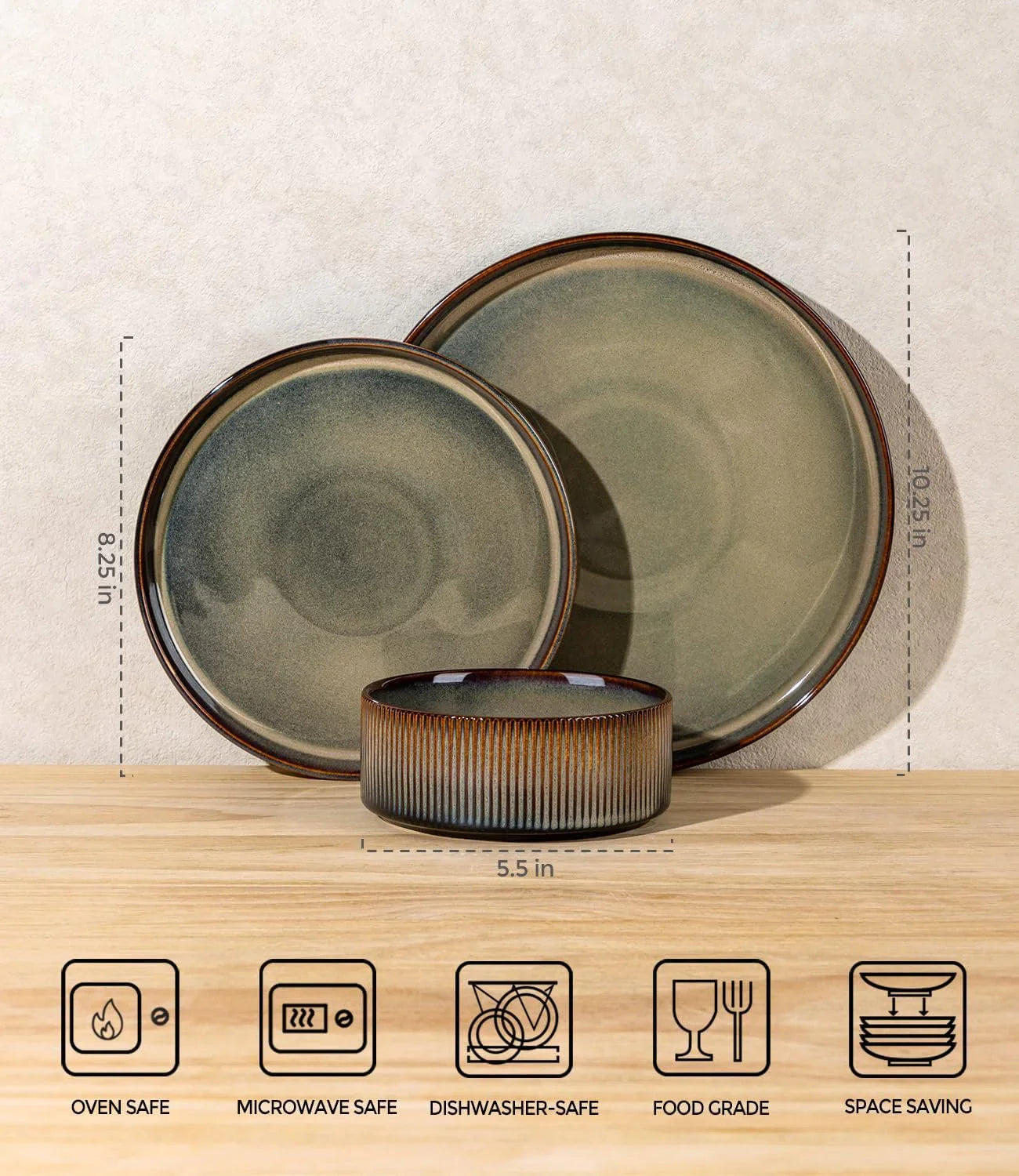 Ceramic Dinnerware Sets for 8, 24 Pieces Porcelain Lightweight Speckled Plates and Bowls Sets, Scratch Resistant Dish Set, Oven & Microwave & Dishwasher Safe, Coca Mocha
