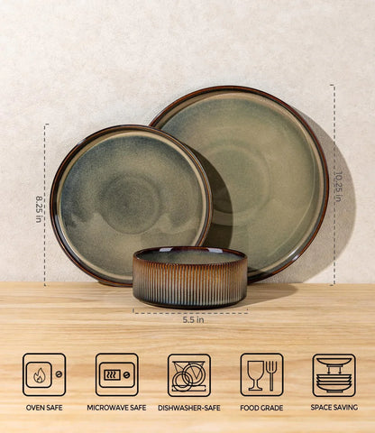 Ceramic Dinnerware Sets for 8, 24 Pieces Porcelain Lightweight Speckled Plates and Bowls Sets, Scratch Resistant Dish Set, Oven & Microwave & Dishwasher Safe, Coca Mocha