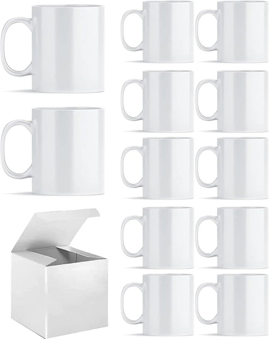 Sublimation Mugs, Sublimation White Coffee Mugs Tazas Para Sublimacion Blank 11 OZ with Box for for Coffee, Soup, Tea, Milk, Latte, Hot Cocoa Set of 12
