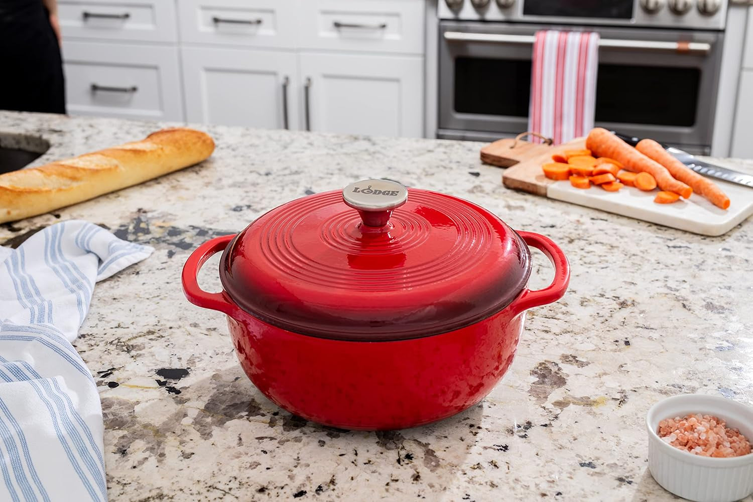4.5 Quart Enameled Cast Iron Dutch Oven with Lid – Dual Handles – Oven Safe up to 500° F or on Stovetop - Use to Marinate, Cook, Bake, Refrigerate and Serve – Island Spice Red
