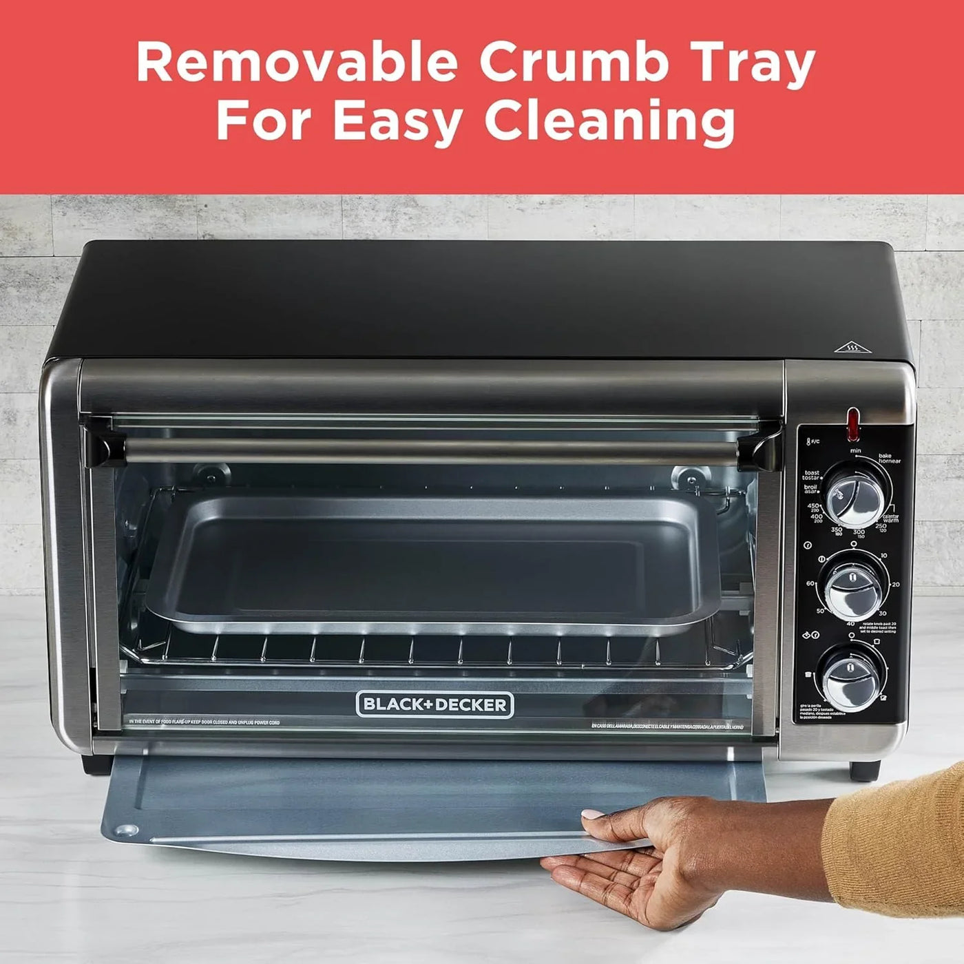 TO3250XSBD 8-Slice Extra Wide Convection Countertop Toaster Oven, Includes Bake Pan, Broil Rack & Toasting Rack, Stainless Steel/Black