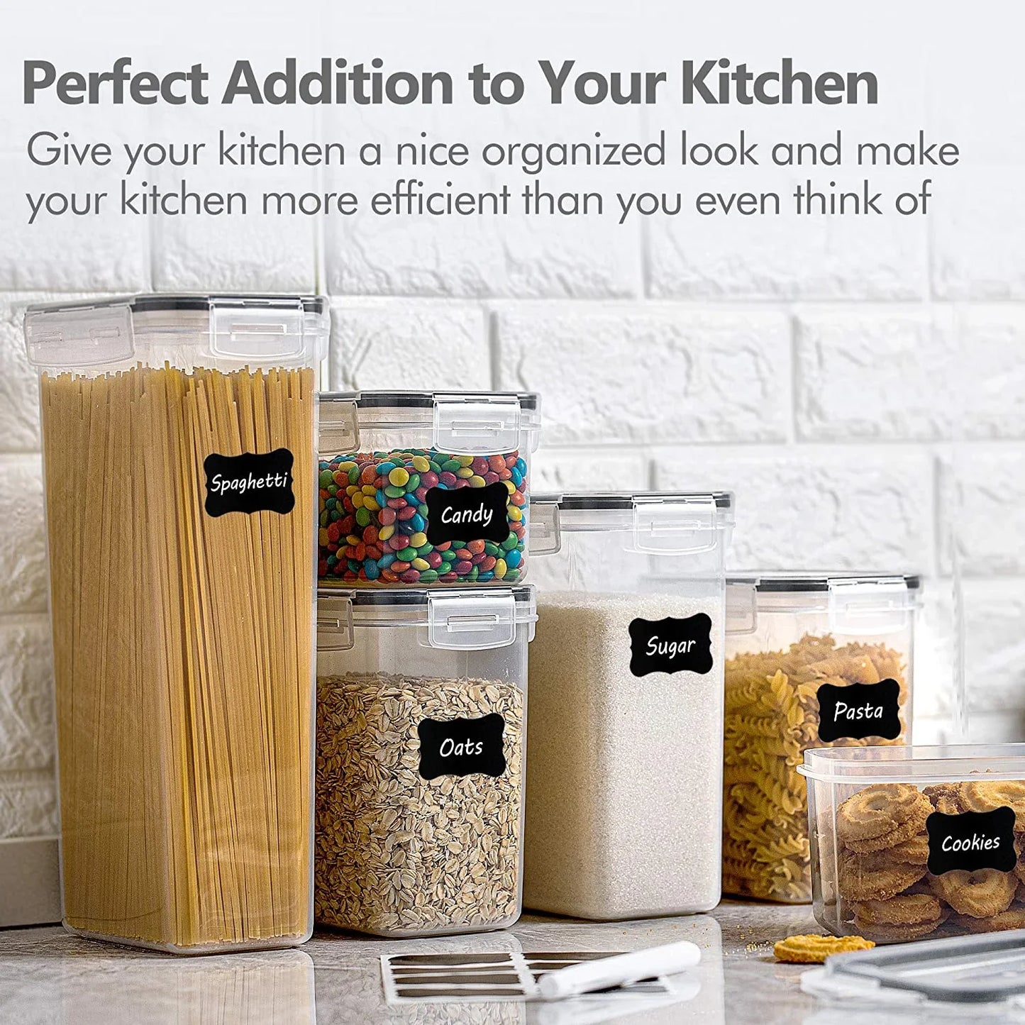 Airtight Food Storage Containers Set, 14 PCS Kitchen Storage Containers with Lids for Flour, Sugar and Cereal, Plastic Dry Food Canisters for Pantry Organization and Storage