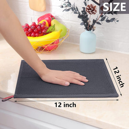 100% Cotton Waffle Weave Kitchen Dish Cloths, Ultra Soft Absorbent Quick Drying Dish Towels, 12 X 12 Inches, 6-Pack, Dark Grey