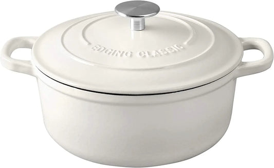 Dutch Ovens Enameled Cast Iron Covered 5.5 Quart Dutch Oven with Dual Handle for Bread Baking, White