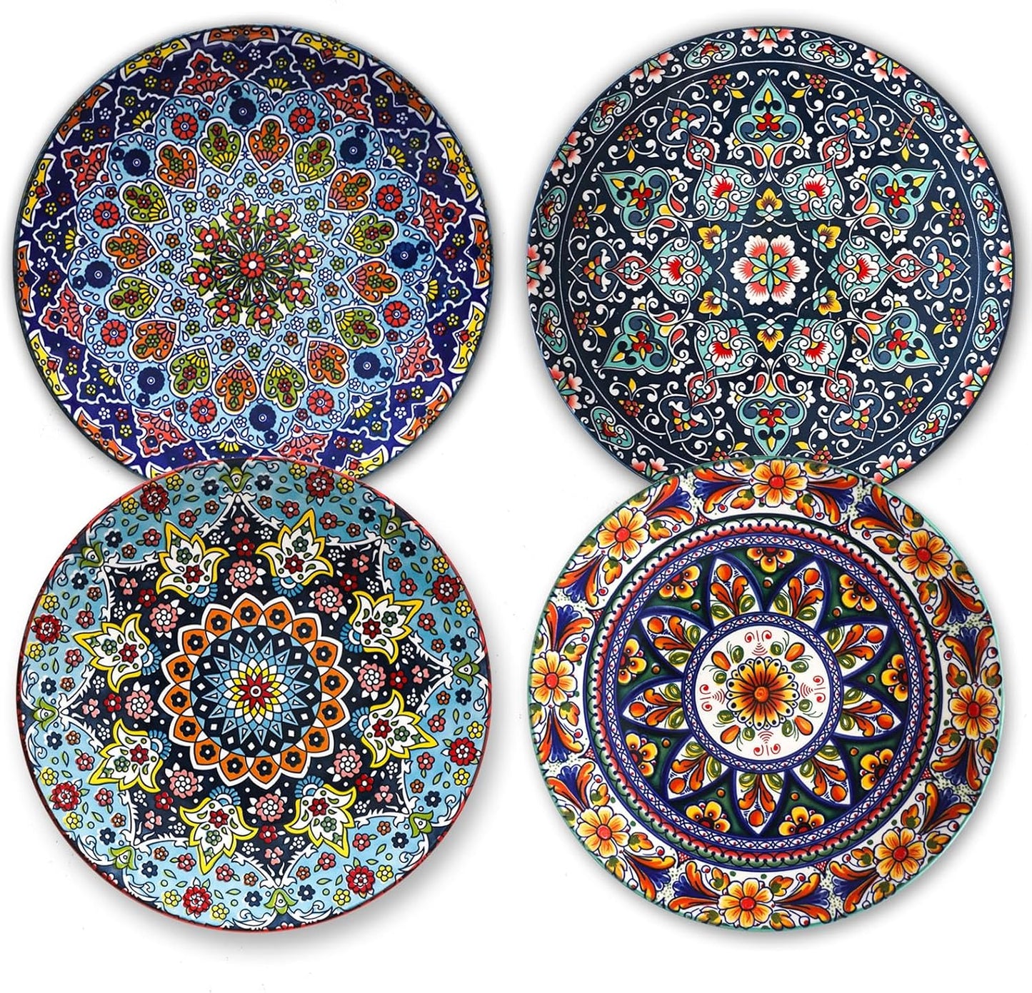 Dinner Plate Set of 4, 10.5 Inch Porcelain Plates for Kitchen, Large Salad Plates for Steak, Dishes Set for Restaurant, Microwave, Oven & Dishwasher Safe for Christmas Gift, Bohemian