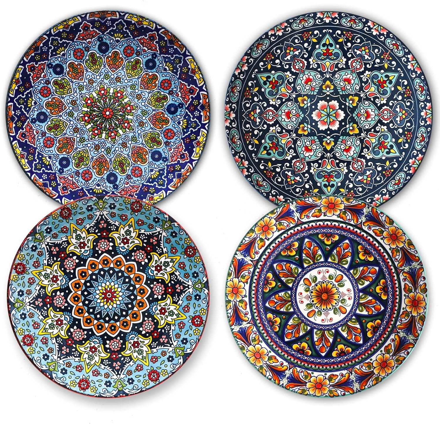 Dinner Plate Set of 4, 10.5 Inch Porcelain Plates for Kitchen, Large Salad Plates for Steak, Dishes Set for Restaurant, Microwave, Oven & Dishwasher Safe for Christmas Gift, Bohemian