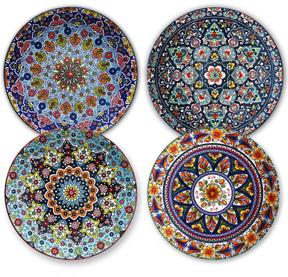 Dinner Plate Set of 4, 10.5 Inch Porcelain Plates for Kitchen, Large Salad Plates for Steak, Dishes Set for Restaurant, Microwave, Oven & Dishwasher Safe for Christmas Gift, Bohemian