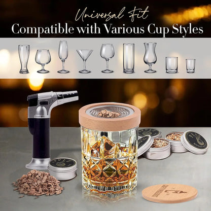 Whiskey Smoker Kit with Torch – 6 Wood Chip Flavors & 2 Glasses – Cocktail Smoker Infuser Set for Old Fashioned and Bourbon– Birthday Gifts for Dad, Men, Husband and Boyfriend(Butane Not Included)
