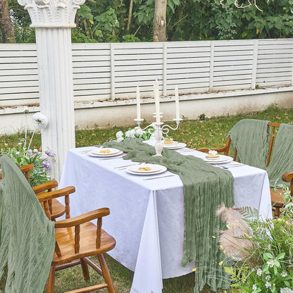 2 Pcs Cheesecloth Table Runner - 10Ft Sage Green Easter Decor Boho Gauze Cheese Cloth Table Runners for Baby Shower Decorations Wedding Party Spring Garden Farmhouse