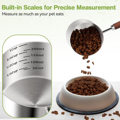 Dog-Cat Food-Scoop Measuring-Cup - 304 Stainless Steel Material.1-Cup Capacity. Precision Scale Measurements