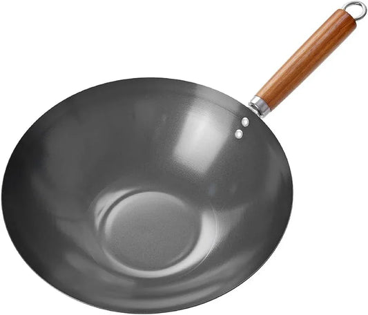 12" Carbon Steel Wok with Acacia Wood Handle, Non Stick Stir Fry Pan with Ceramic Coating, Safe for Any Cooktop or Grill, Lighter and Cools Faster than Cast Iron