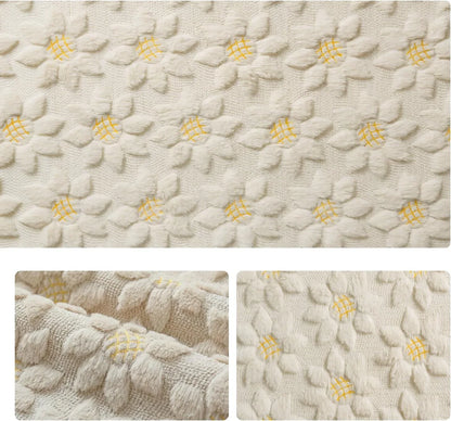 Beige Soft Plush Faux Fur Jacquard Embroidery Sunflower Spring Table Runner, Kitchen Dining Table Decoration for Home Party Decor 13X72 Inch