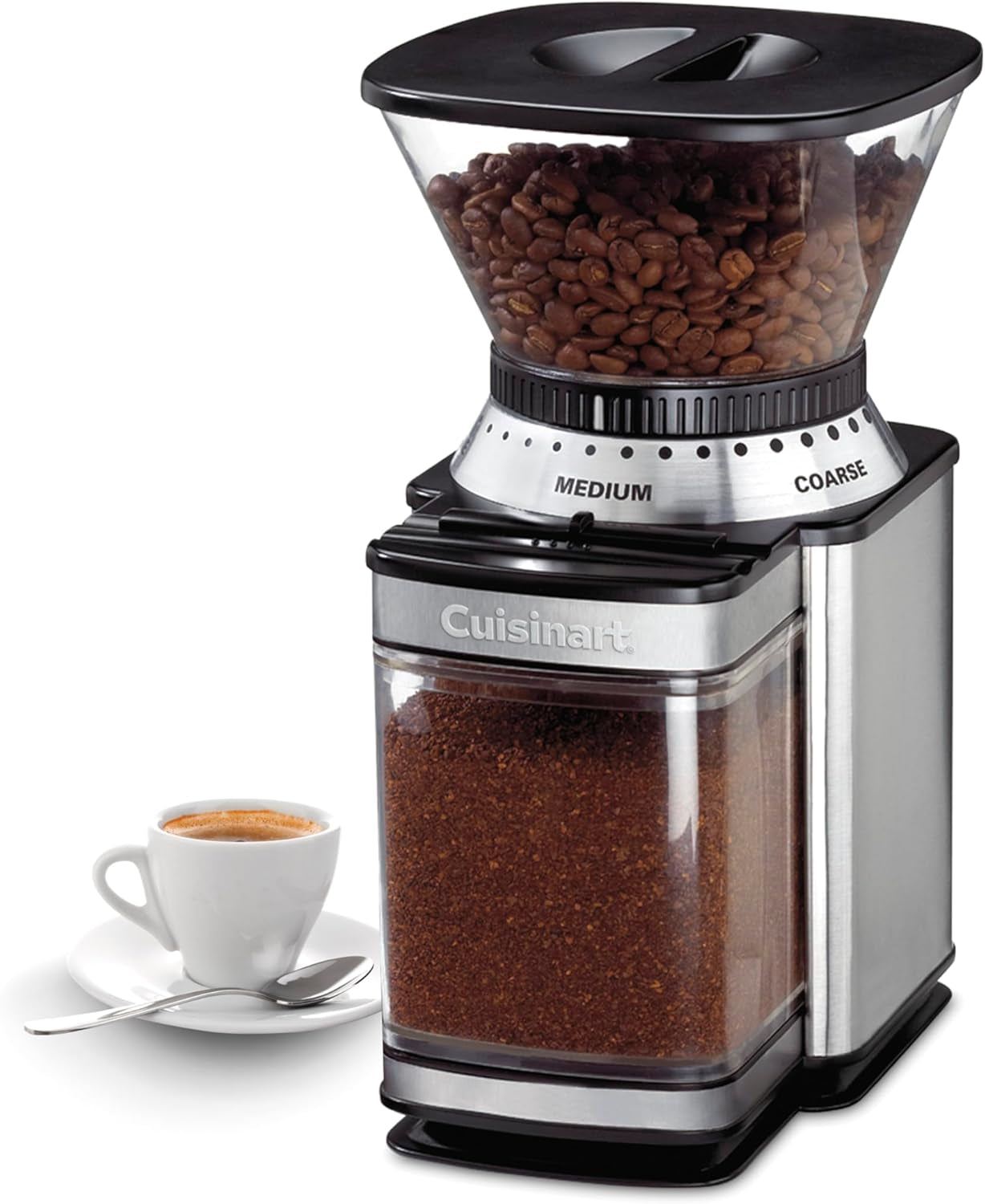 Coffee Grinder, Electric One-Touch Automatic Burr Coffee Grinder with 18-Position Grind Selector, Cup Size Selector for 4 – 18 Cups, DBM-8P1, Black Stainless