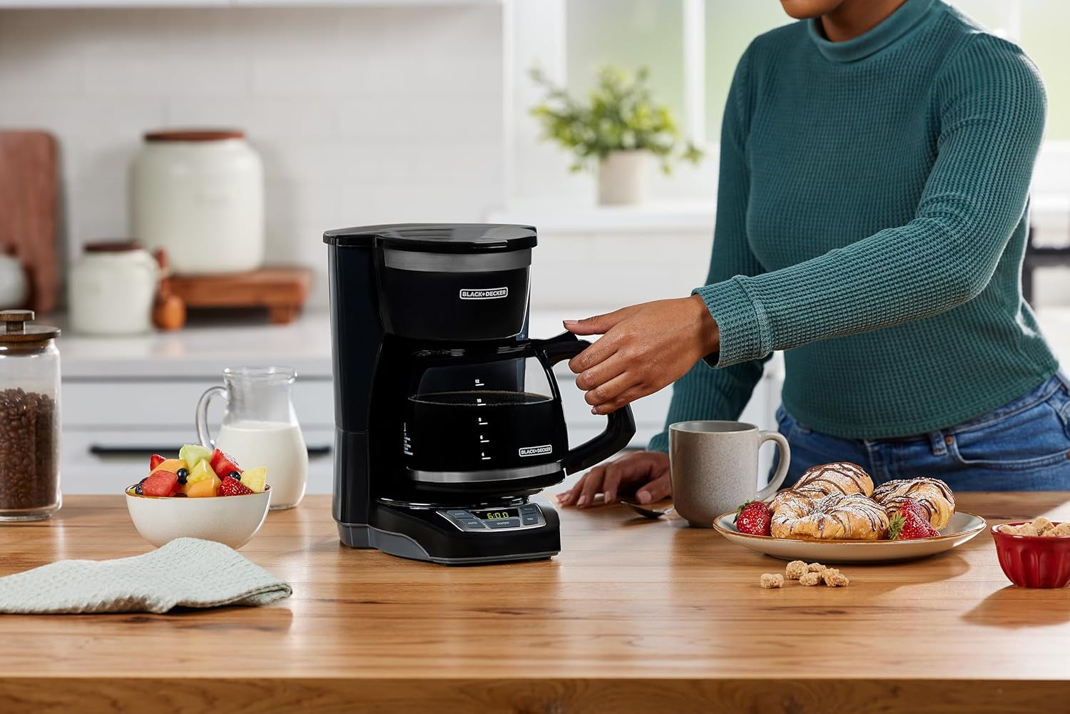 12-Cup Digital Coffee Maker, Programmable, Washable Basket Filter, Sneak-A-Cup, Auto Brew, Water Window, Keep Hot Plate, Black