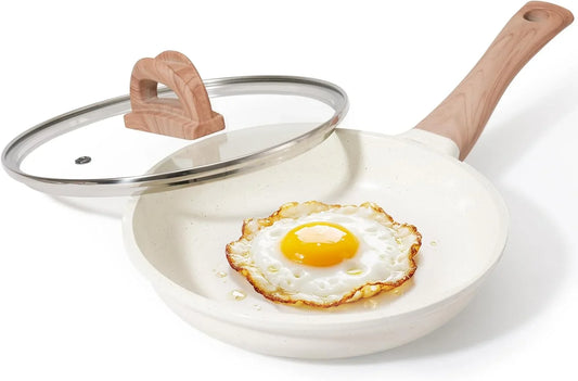UESLUCK 8 Inch Creamic Non Stick Frying Pan with Lid- Small Creamic Skillet with Lid, Egg Pan Non Stick with Cool-Touch Handle, PFAS & PTFE Free, Compatible with All Stovetops