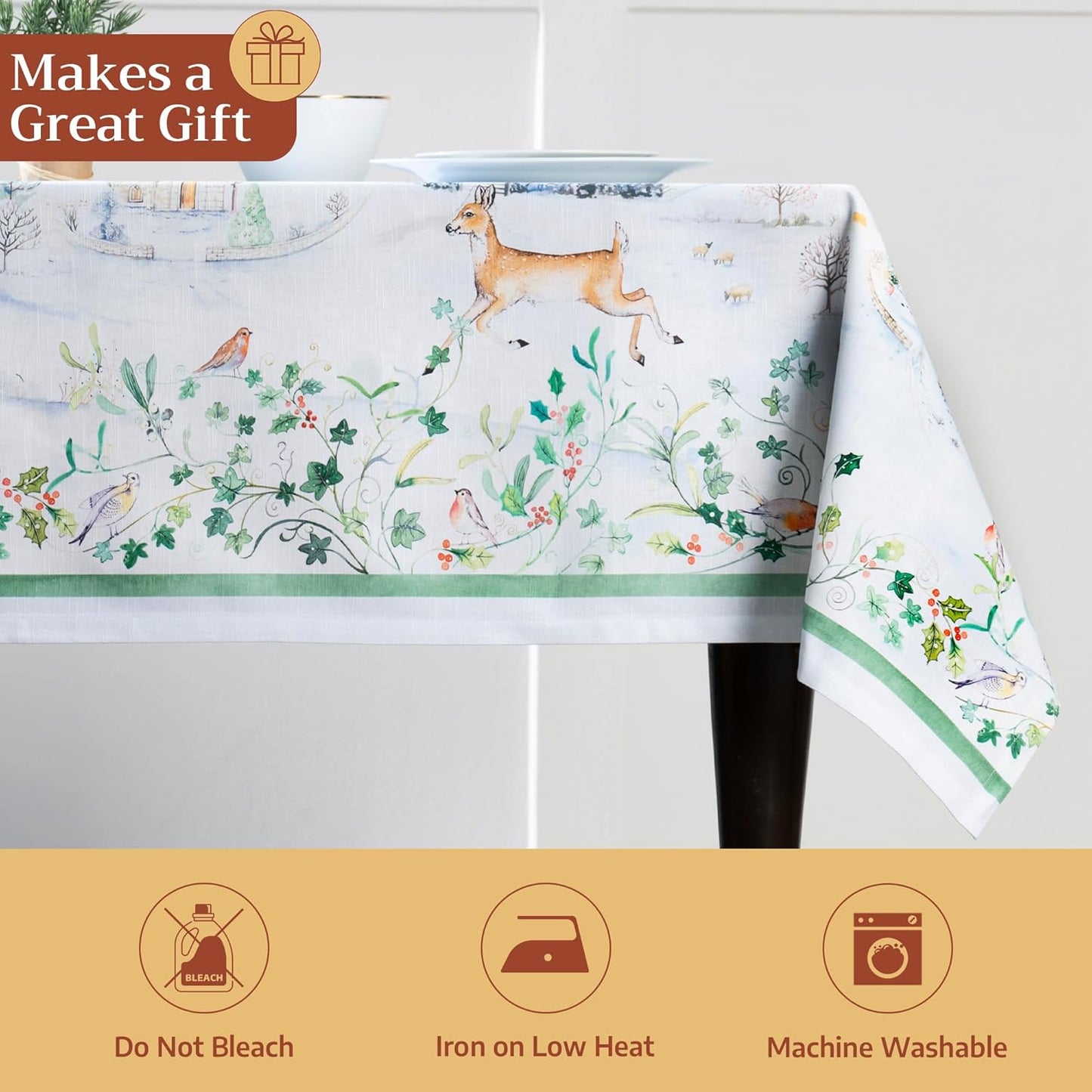 Table Cloth Rectangle Table 100% Cotton 60 X 108 Inches Fall Tablecloth Reusable Everyday Use for Thanksgiving Christmas Decorations Dining Farmhouse Party (Snowy World)