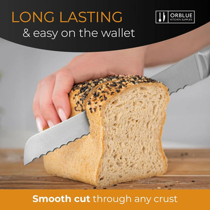 Serrated Bread Knife Ultra-Sharp Stainless Steel Professional Grade Bread Cutter - Cuts Thick Loaves Effortlessly - (8-Inch Blade with 5-Inch Handle), Blue