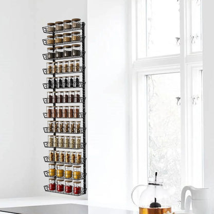 Adjustable Wall Mount Spice Rack Organizer, 12-Tier Dual-Use (Multi-Use) Hanging Spice Shelf Storage for Kitchen Pantry Cabinet Door, Seasoning Holder Organizer, Black