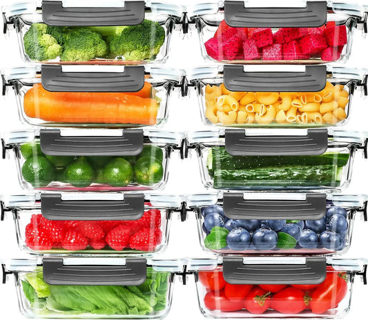 10 Pack Glass Meal Prep Containers, 22 OZ Glass Airtight Food Storage Containers with Lids, Pantry Kitchen Storage Containers for Lunch, Food Storage, Meal Prep, Lunch Bento Boxes