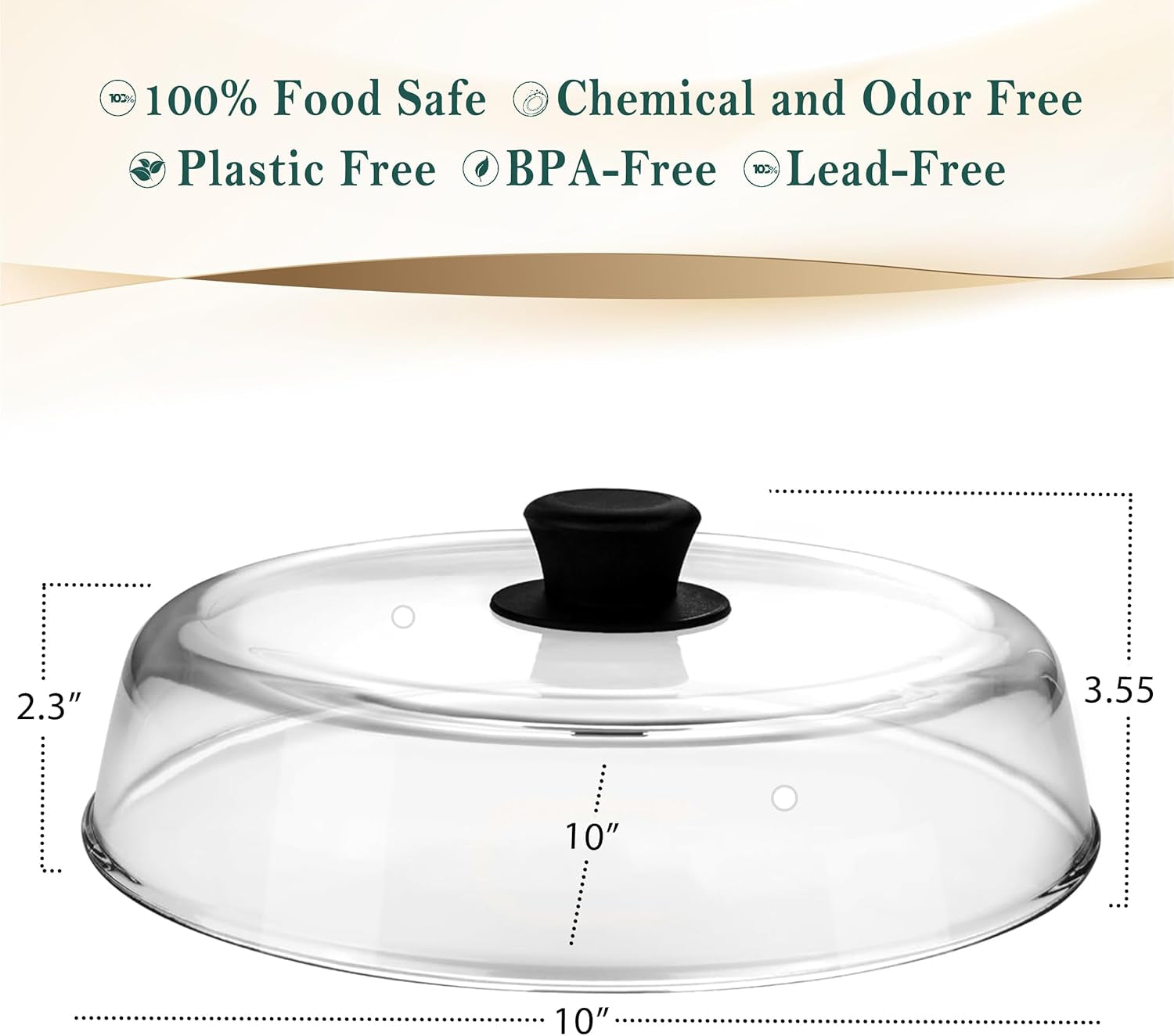 10Inch Glass Microwave Splatter Cover for Food - 100% Food Grade BPA & Lead Free - Dishwasher Safe - Cookware & Bakeware Serving Dish Plate Mess Guard Lid with Easy Grip Silicone Handle Knob