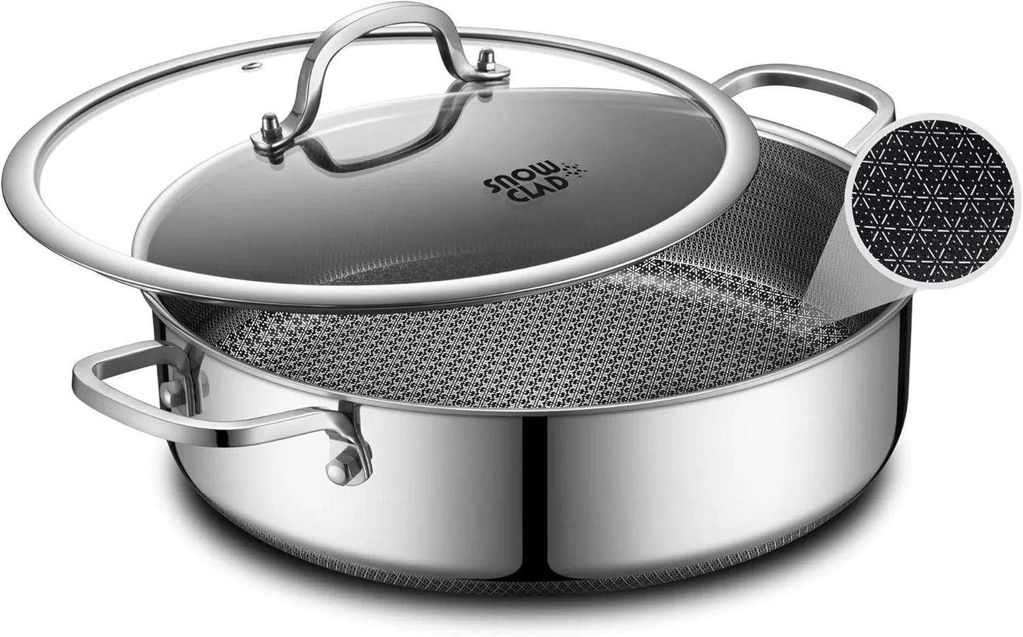 Saute Pan,Hybrid Non Stick 6.5 Quart Everyday Braiser Pan,Chicken Fryer, PFOA Free Cookware,12.5 Inch Deep Frying Pans with Lid,Dishwasher and Oven Safe,Works on Induction,Ceramic and Gas Cooktops