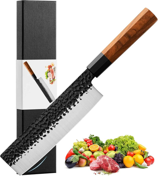 Nakiri Knife 7" Kitchen Knife Sharp Meat Cleaver and Vegetable Kitchen Knives Hand-Forged High Carbon Japanese AUS-8 Stainless Steel Chef Knife with Rosewood Handle & Gift Box