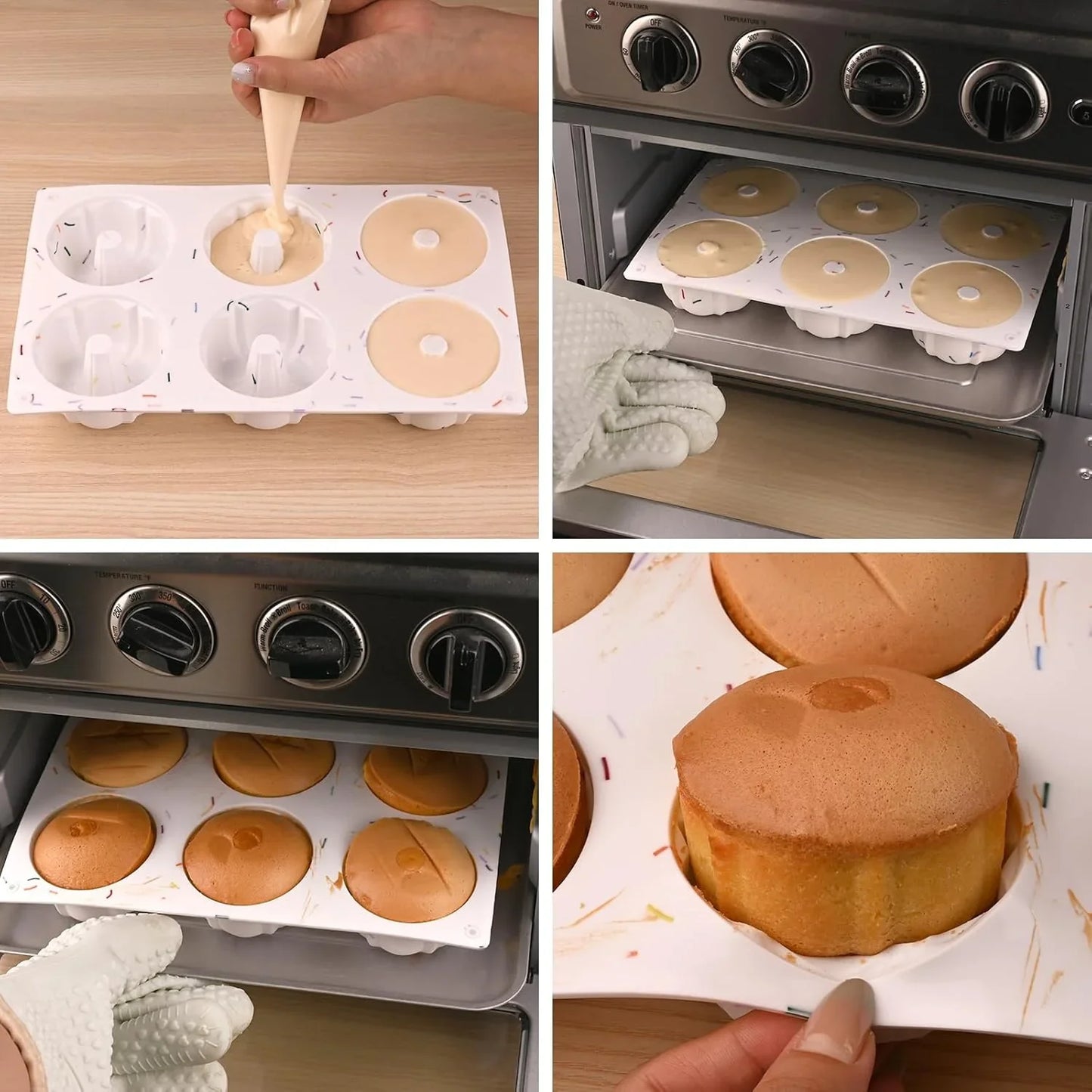 3 Pcs Mini Fluted Cake Pan, 6-Cavity Fluted Tube Cake Pan, Non-Stick Silicone Baking Mold for Cupcakes, Donuts, Muffins, Cornbread, Brownies, Jellies