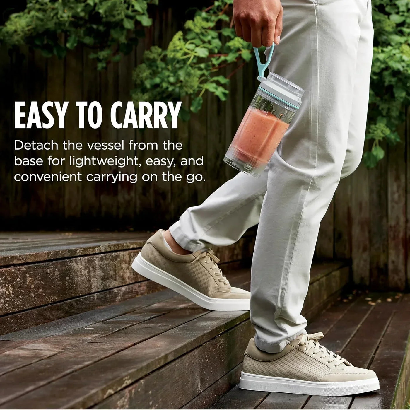 Portable blender cup with handle, easy to carry smoothie on the go, lightweight travel design