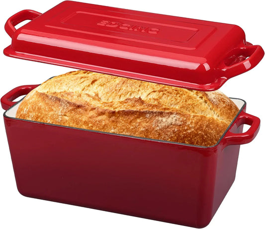 Enameled Cast Iron Dutch Oven, Oblong Bread Oven for Sourdough Bread Baking, Baking Pan, Dual Handles, Oven Safe, 4 Quart, Red