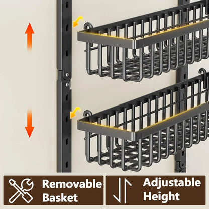 9 Tier over the Door Pantry Organizer, 2 in 1 Wall Mount or Hanging Spice Rack with Adjustable Basket, Seasoning Organizer and Storage for Kitchen Cabinet Closet Bathroom