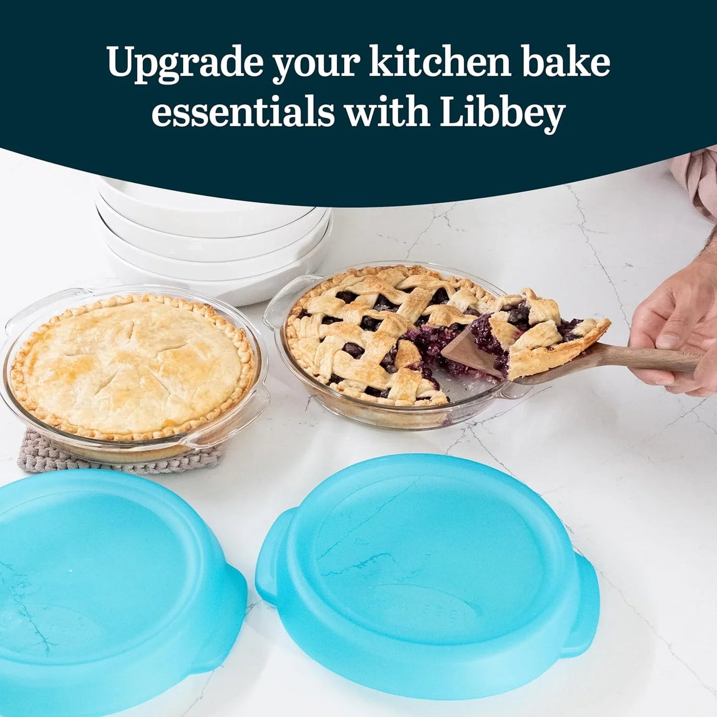Baker’S Premium 2 Piece Glass Pie Plate, Stackable, Space Saving Casserole Dish Set with Lids, Glass Baking Dish Set for Fruit Pies, Quiches