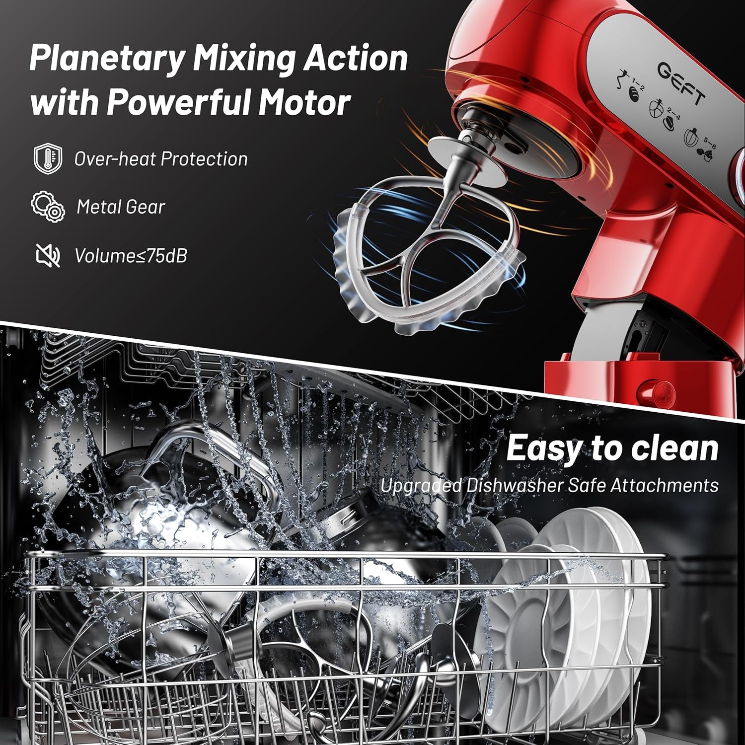 Stand Mixer, 3.5QT+6QT Two Bowls Kitchen Electric Mixer, 600W 6+P Speed Tilt-Head Food Mixer with Stainless Steel Bowl, Dishwasher-Safe Dough Hook, Flat Beater, Wire Whisk, Splash Guard, Red
