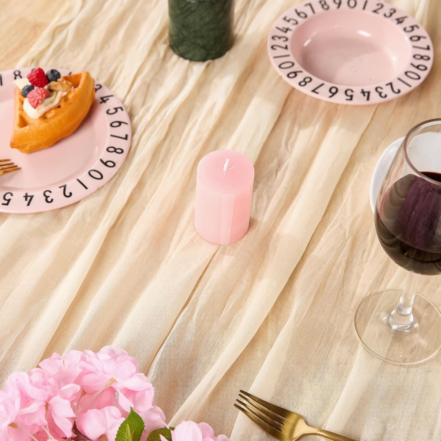 3 Pack Beige Spring Table Runner Boho Cheesecloth Table Runners Bulk 10 Ft Crinkled Gauze Sheer Mother'S Day Table Centerpieces for Wedding Ceremony Anniversary Bridal Baby Shower Banquet