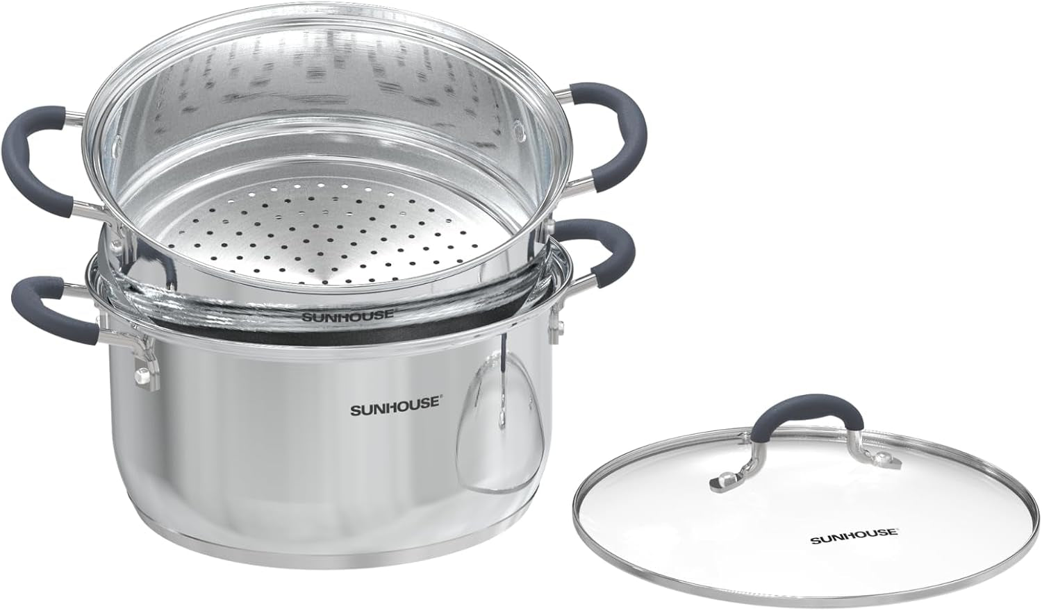 - 3.1 Quart Steamer Pots with Lid 2-Tier Multipurpose Stainless Steel Steaming Pot Cookware with Handle for Vegetable, Dumpling, Sauce, Food - Triple Bottom, Measurement Line