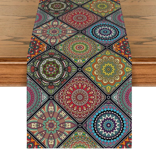 Boho Bohemia Style Table Runner, Vintage Rustic Farmhouse Kitchen Dining Table Decoration for Home Party Decor 13X72 Inch