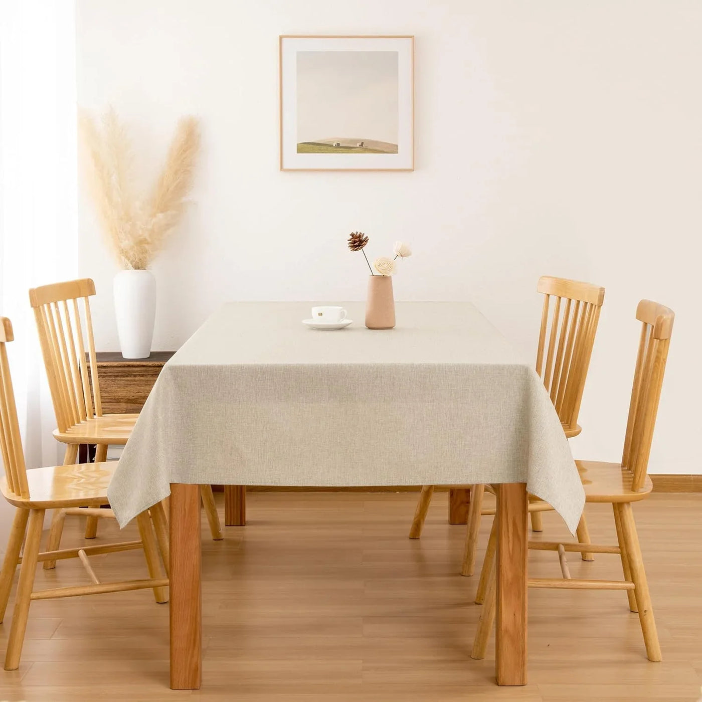 Faux Linen Polyester Rectangle Tablecloth - Wrinkle and Stain Resistant Washable Table Cloth for Kitchen Dining Room Holiday Table Cover for Party Dinner, Beige, 54 X 80 Inch