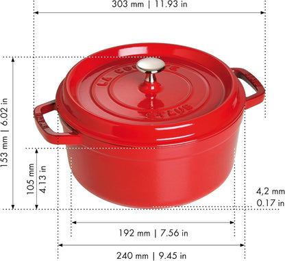 Cast Iron Dutch Oven 4-Qt round Cocotte, Made in France, Serves 3-4, Cherry