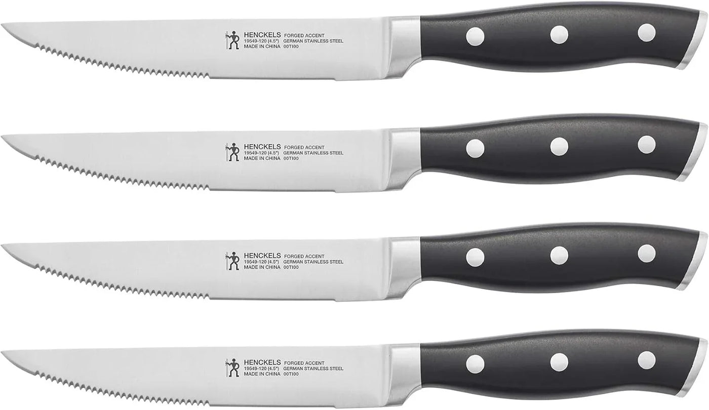 Forged Accent Razor-Sharp Steak Knife Set of 4, Black, German Engineered Knife Informed by over 100 Years of Mastery