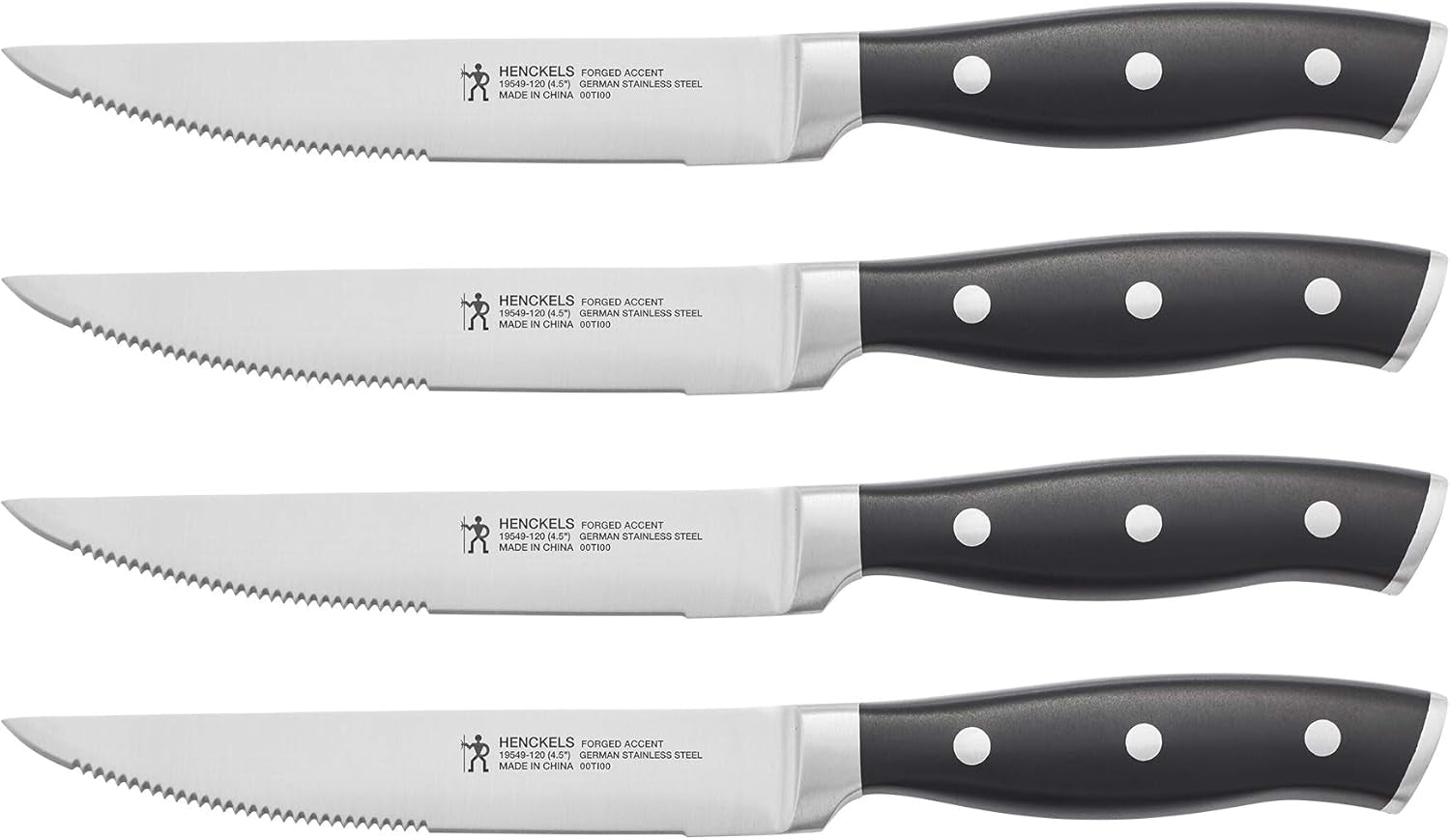 Forged Accent Razor-Sharp Steak Knife Set of 4, Black, German Engineered Knife Informed by over 100 Years of Mastery