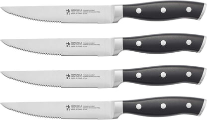 Forged Accent Razor-Sharp Steak Knife Set of 4, Black, German Engineered Knife Informed by over 100 Years of Mastery