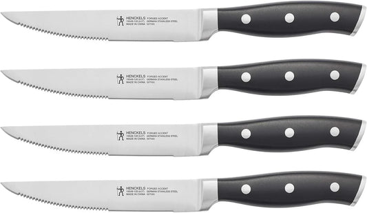 Forged Accent Razor-Sharp Steak Knife Set of 4, Black, German Engineered Knife Informed by over 100 Years of Mastery