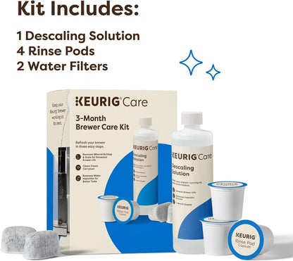 3-Month Brewer Maintenance Kit Includes Descaling Solution, Water Filter Cartridges & Rinse Pods, Compatible Classic/1.0 & 2.0 K-Cup Coffee Makers, 7 Count