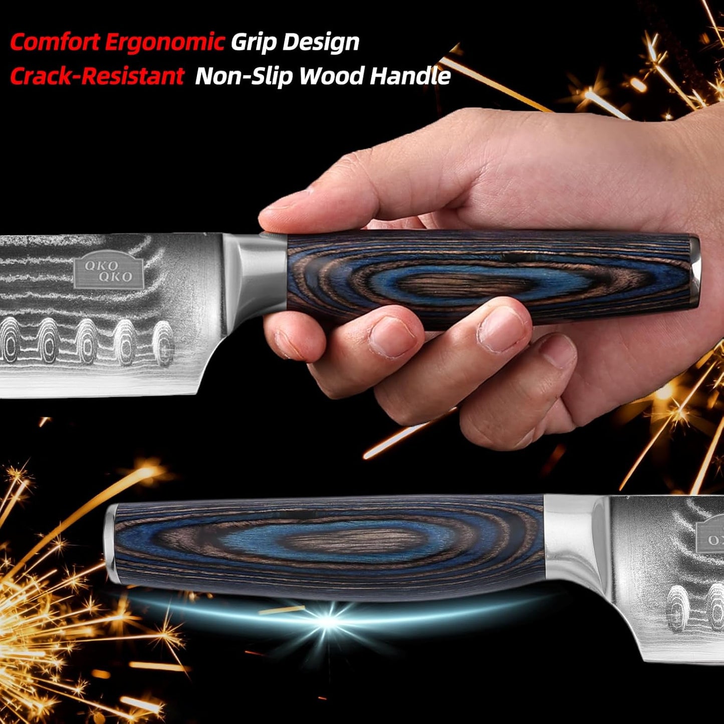 Damascus Santoku Knife, 7- Inch Kitchen Knives with 9Cr18Mov Steel Core, Japanese Kitchen Knife Cooking Meat Cleaver with Durable Wood Handle, Sharp Santoku Chef Knife for Home Use with Gift Box