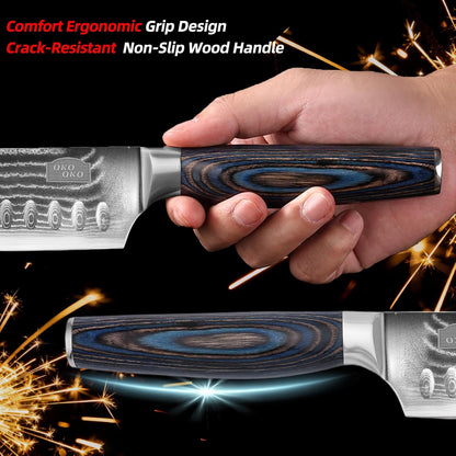 Damascus Santoku Knife, 7- Inch Kitchen Knives with 9Cr18Mov Steel Core, Japanese Kitchen Knife Cooking Meat Cleaver with Durable Wood Handle, Sharp Santoku Chef Knife for Home Use with Gift Box